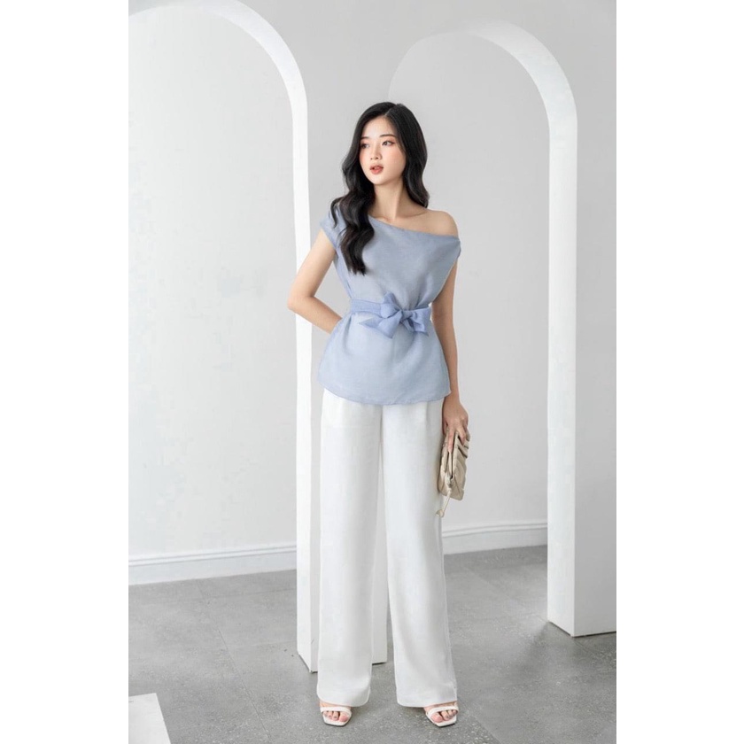 ❣️FREESHIP❣️ÁO LỆCH VAI PHỐI NƠ SIÊU XINH