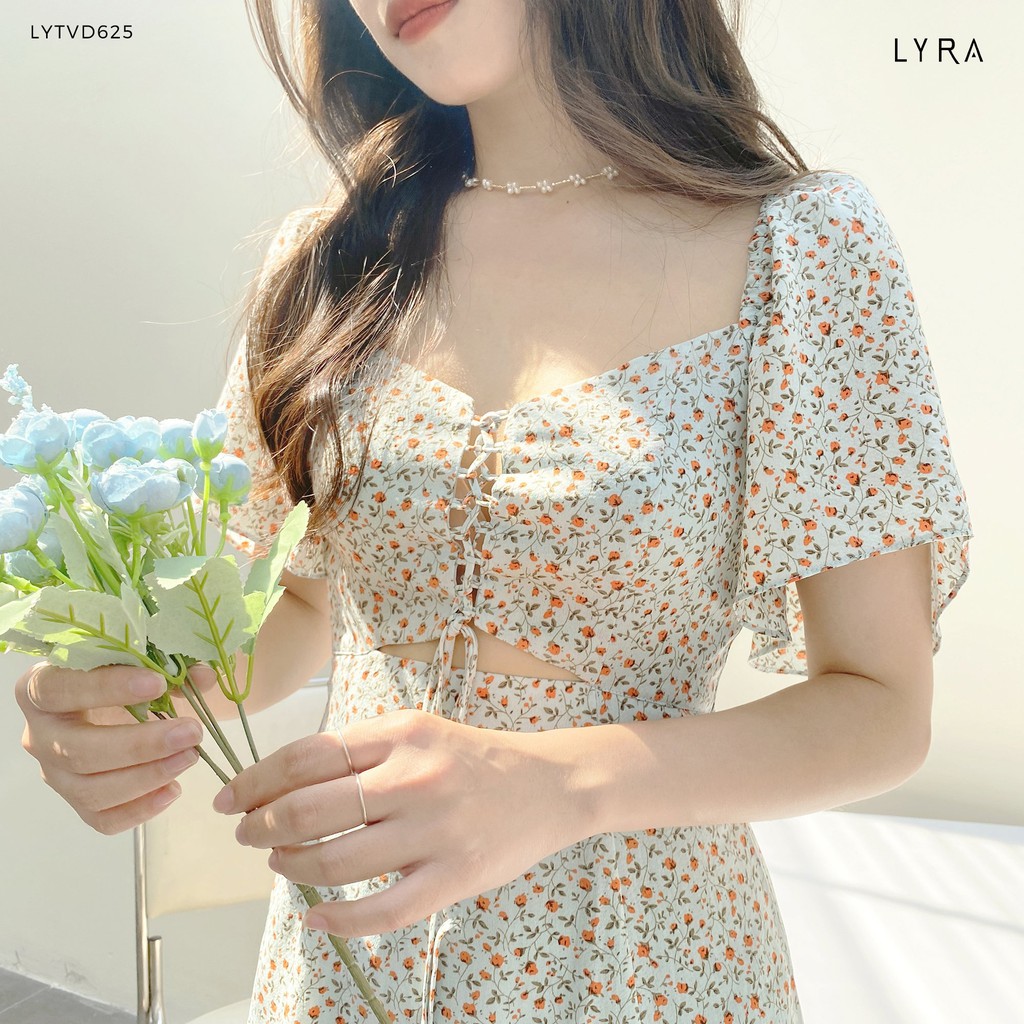 Váy hoa nhí nữ cổ tim khoét trước thiết kế by LYRA, vải voan cao cấp dáng xòe tay cách điệu xinh xắn-LYTVD625 | BigBuy360 - bigbuy360.vn