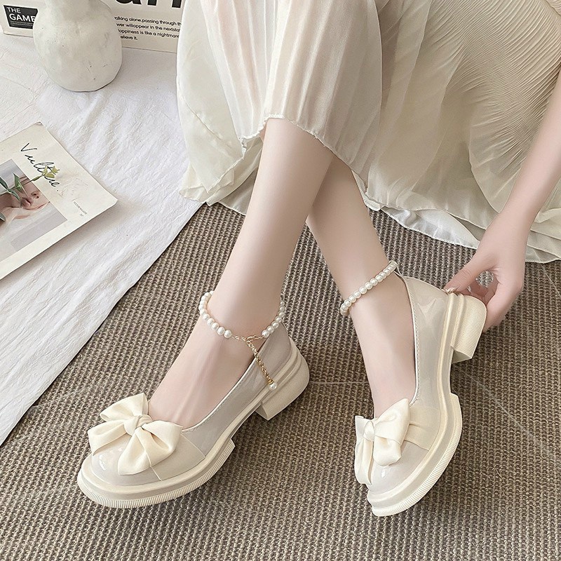 Giày Lolita Nữ Giày Búp Bê Cao Cấp Đế Cao 6cm Oxford Đen Khoá Ngang - CT03