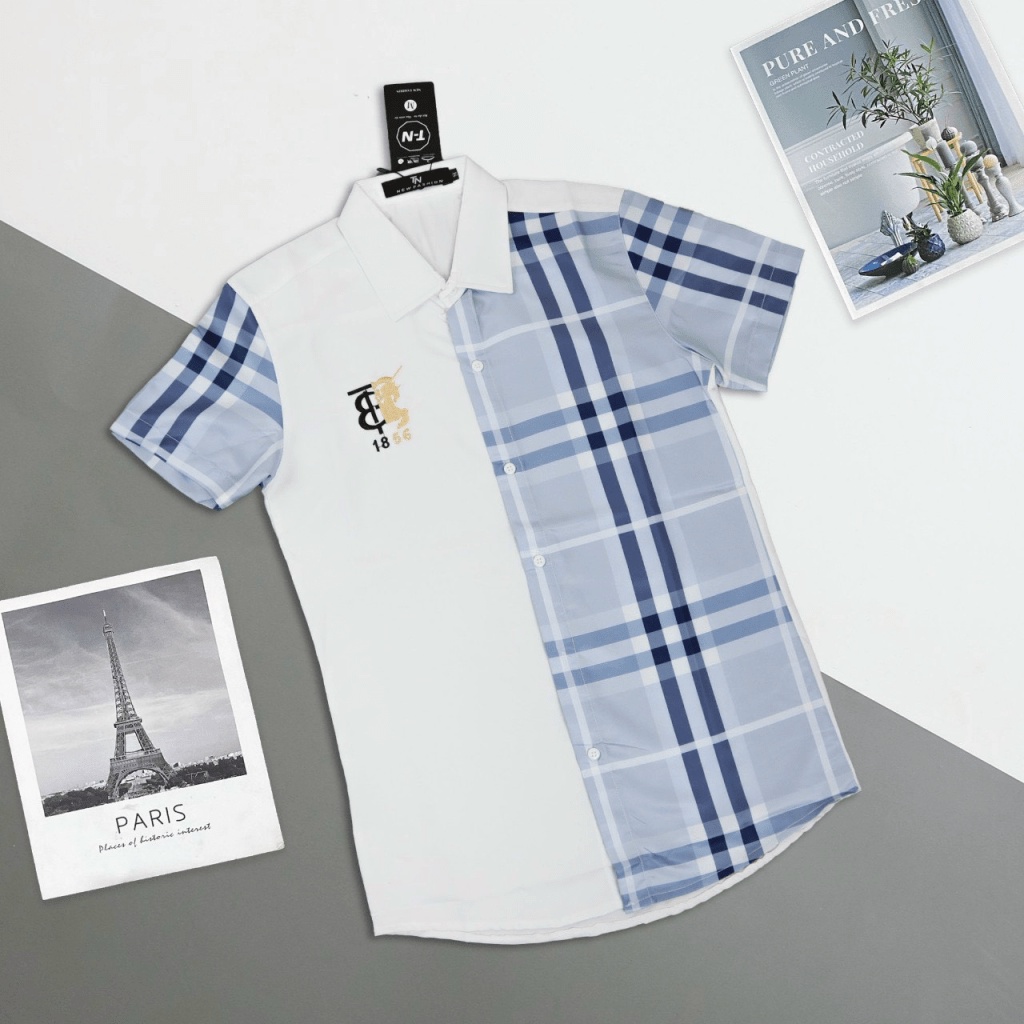 Áo sơ mi nam phối nửa sọc thêu logo phong cách bảnh bao sang trọng đẳng cấp [NEW UNISEX]
