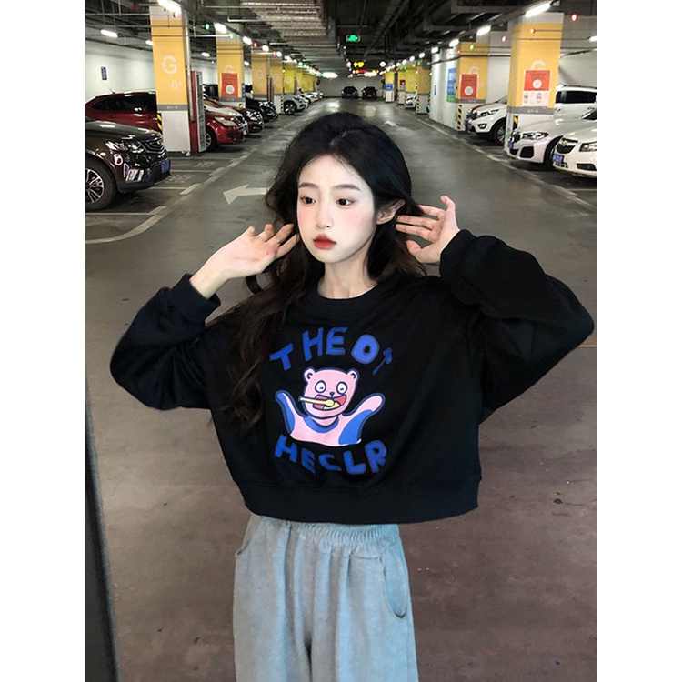 Áo Hoodie Lửng Tay Dài In Chữ Thời Trang Dành Cho Nữ