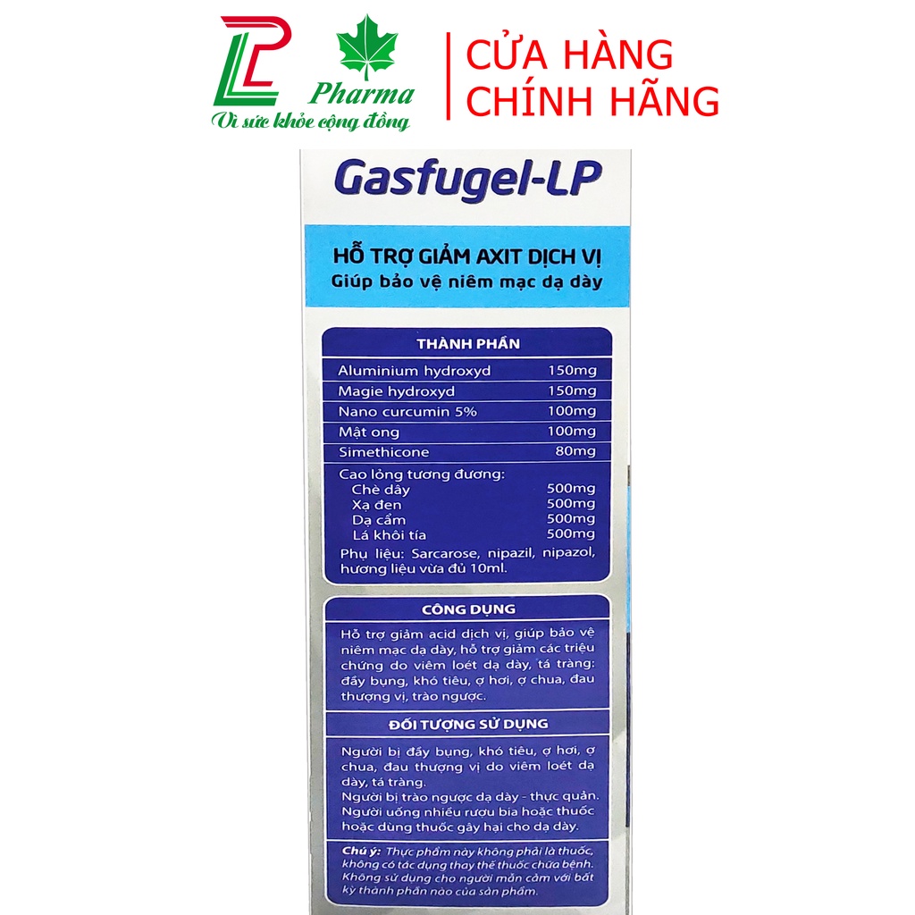 Gel giảm đau dạ dày Gasfugel LP - giúp giảm ợ hơi, đầy bụng, trào ngược thực quản hiệu quả - Hộp 20 gói
