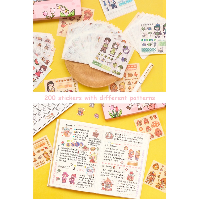 Set 200 Sticker Hoạt Hình Dán Trang Trí Lều Dễ Thương