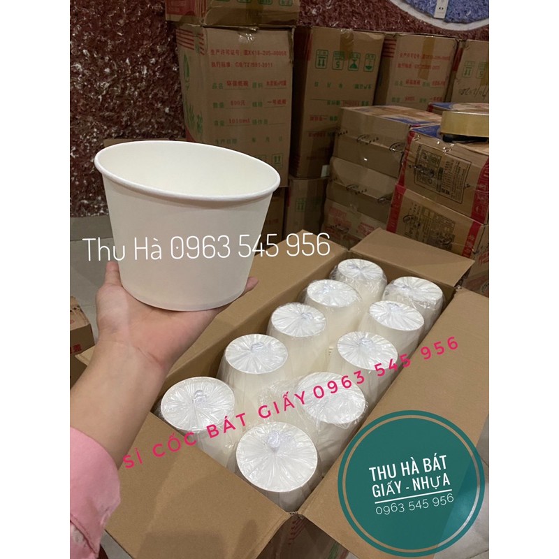 1 thùng 500 bát tô giấy trắng 1000ml đựng bún phở kèm nắp