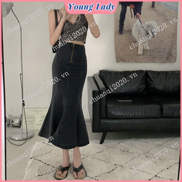 Chân váy jean Đuôi Cá Lưng Cao Thời Trang Cho Nữ