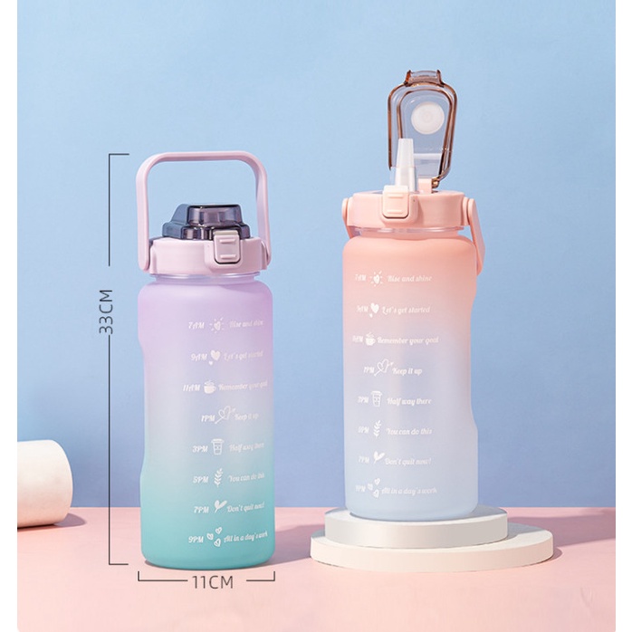 Bình đựng nước cute, dung tích 2000ml có vạch chia, tặng kèm sticker 3D