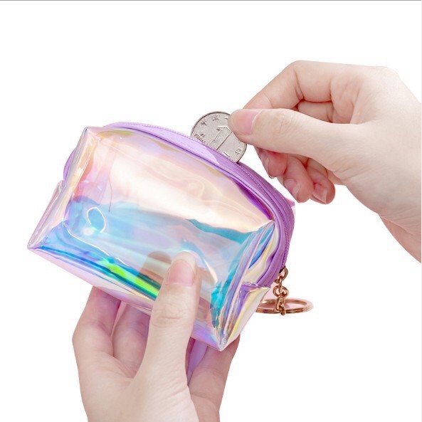 Túi ví tiền nữ mini kèm móc khoá hologram, kích thước 9,4 x 6,3 cm, chất liệu pvc Sakura Shop