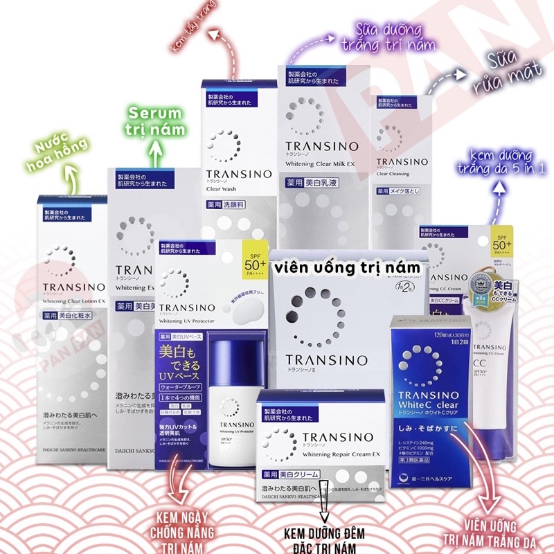 Bộ dưỡng trắng da giúp làm mờ và sạch nám transino