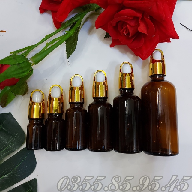 Chai thủy tinh NÂU nắp bóp QUAI 5ml 10ml 20ml 30ml 50ml 100ml - Lọ đựng serum, tinh dầu, mỹ phẩm.