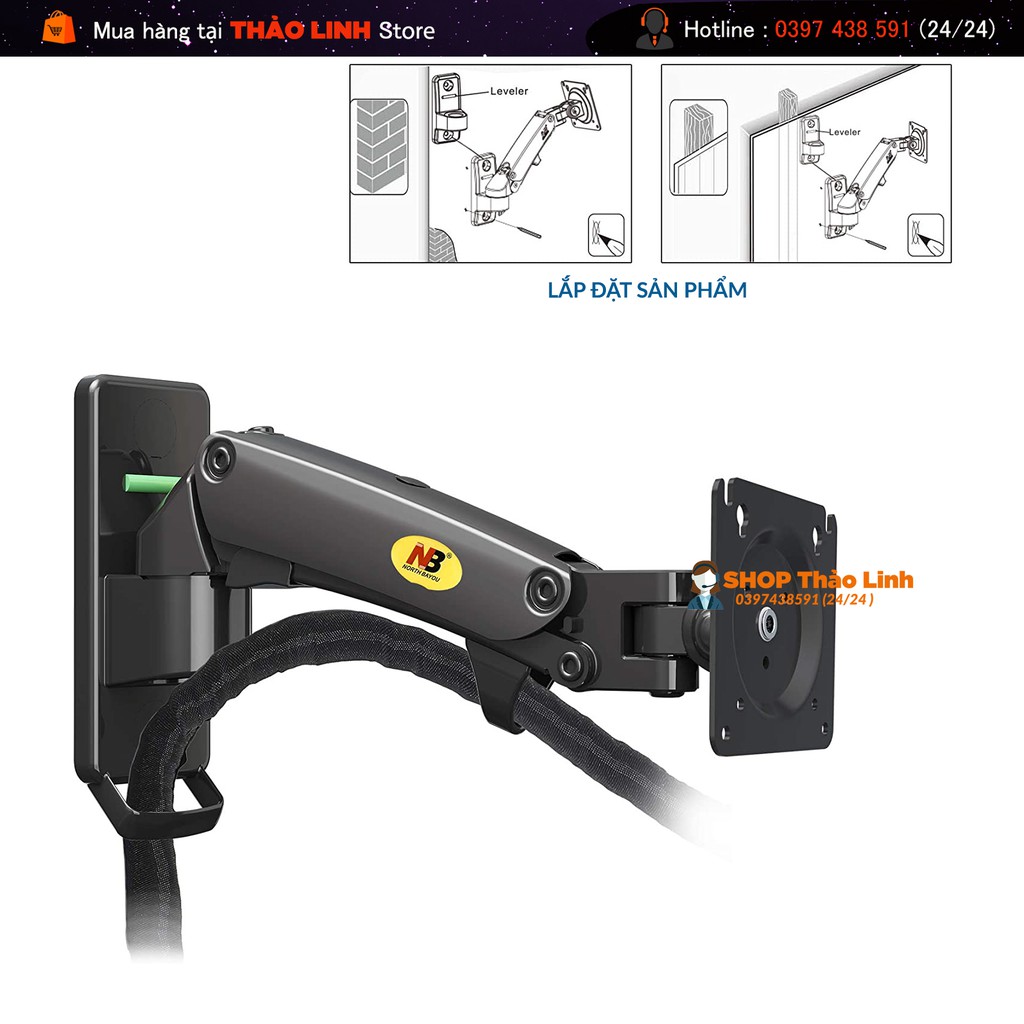 Giá Treo Màn Hình NB-F120 - Tải Trọng 7Kg Hỗ Trợ Màn 17-27Inch-Xoay Màn 360 Độ