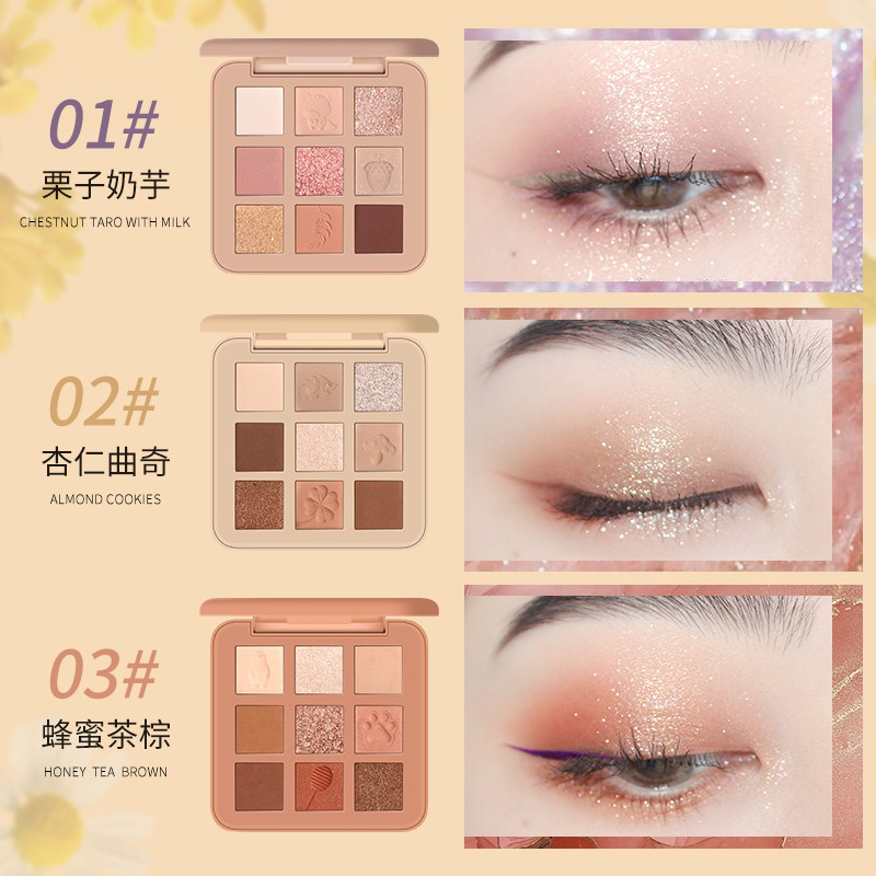 Bảng Phấn Mắt NOVO 9 Màu Lì Và Ánh Nhũ Kết Hợp Trang Điểm Kháng Nước Và Lâu Trôi