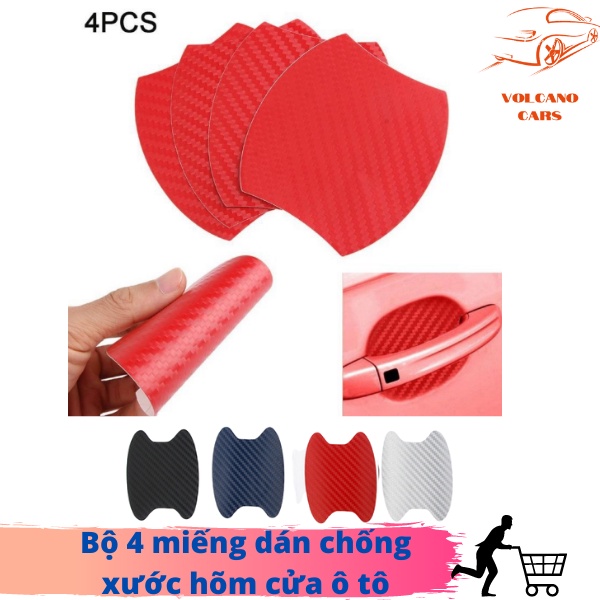 Bộ miếng dán chống xước hõm tay nắm cửa vân carbon bảo vệ tay nắm tránh chầy xước cho ô tô xe hơi