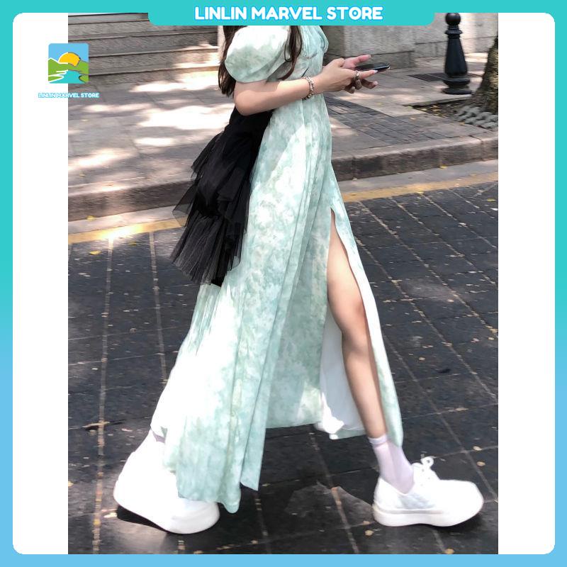 Đầm Dài Hở Vai Màu Xanh Lá Phong Cách Mới Dành Cho Nữ