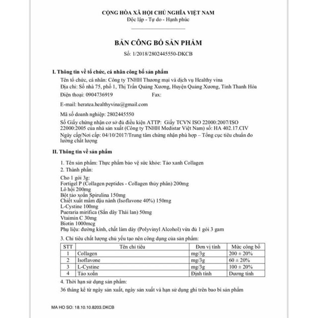 TẢO XANH COLLAGEN HERA CHÍNH HÃNG 30 NGÀY | Thế Giới Skin Care