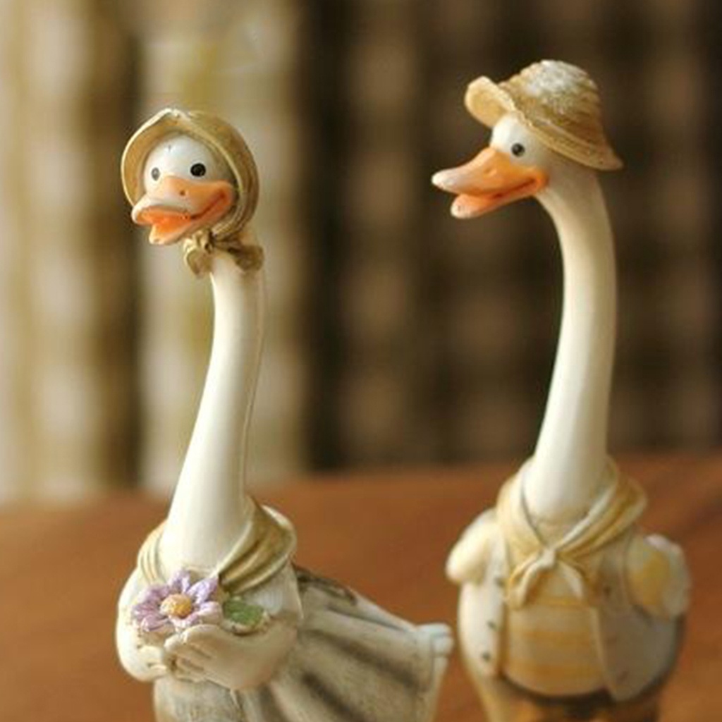 Set 2 tượng hình chú vịt bằng nhựa resin dành cho trang trí