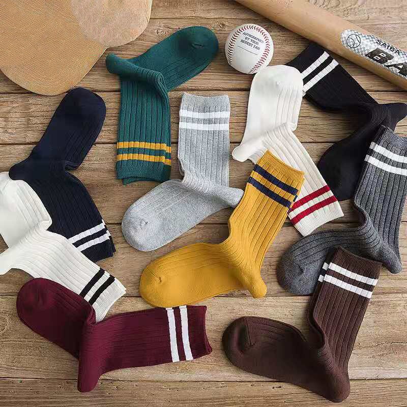 Japonês Meias Soltas Meninas Do Ensino Médio Harajuku Tricô Listrado De Algodão Mulheres Amarelo Preto Tripulaão