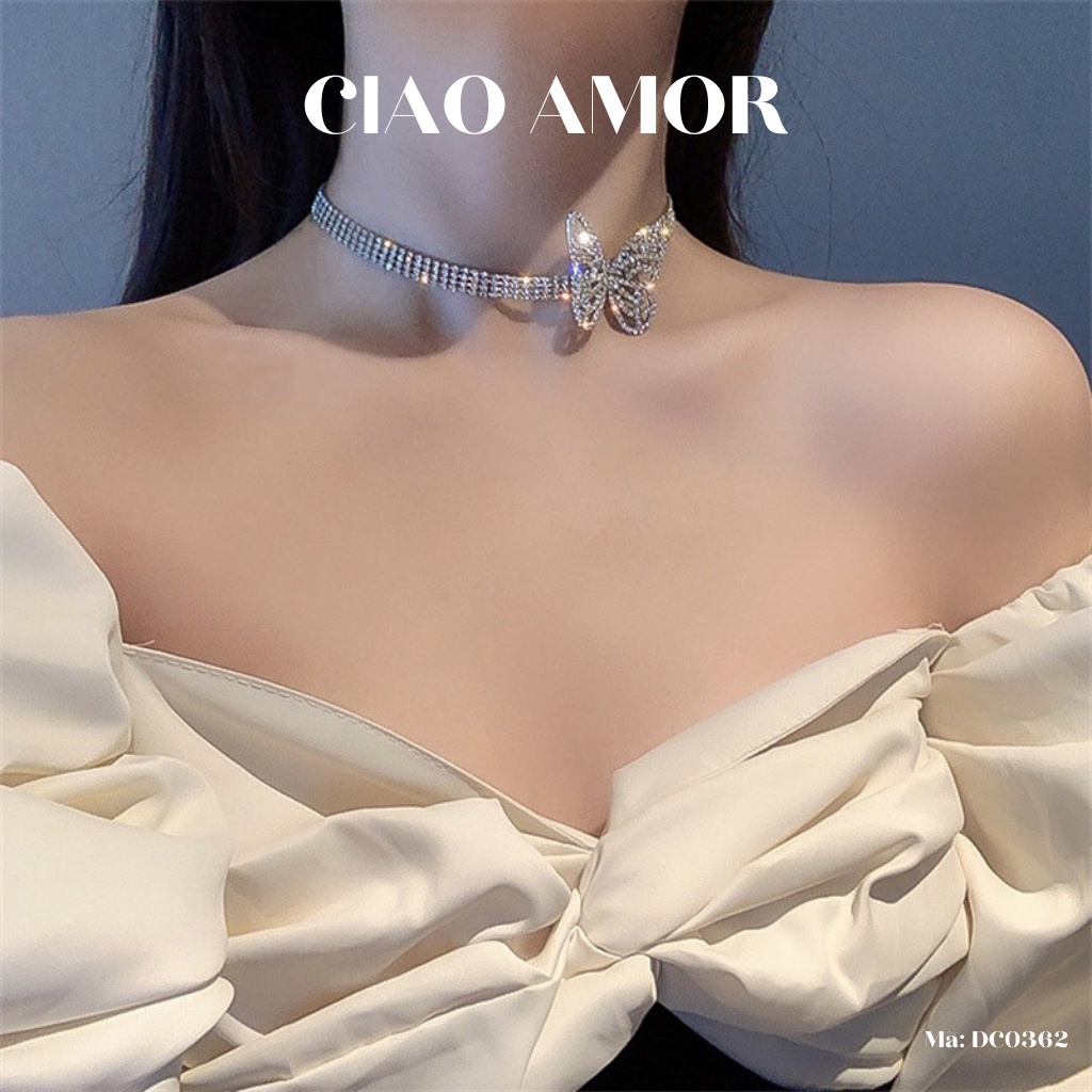 Choker đá, Chocker nữ, Dây chuyền nữ đính đá dự tiẹc sang trọng cánh to tròn Trang sức Ciao Amor - DC0362