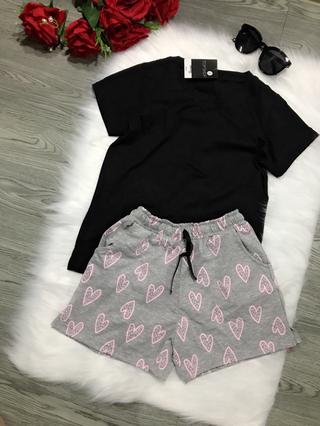 Bộ mặc nhà nữ quần đùi tim