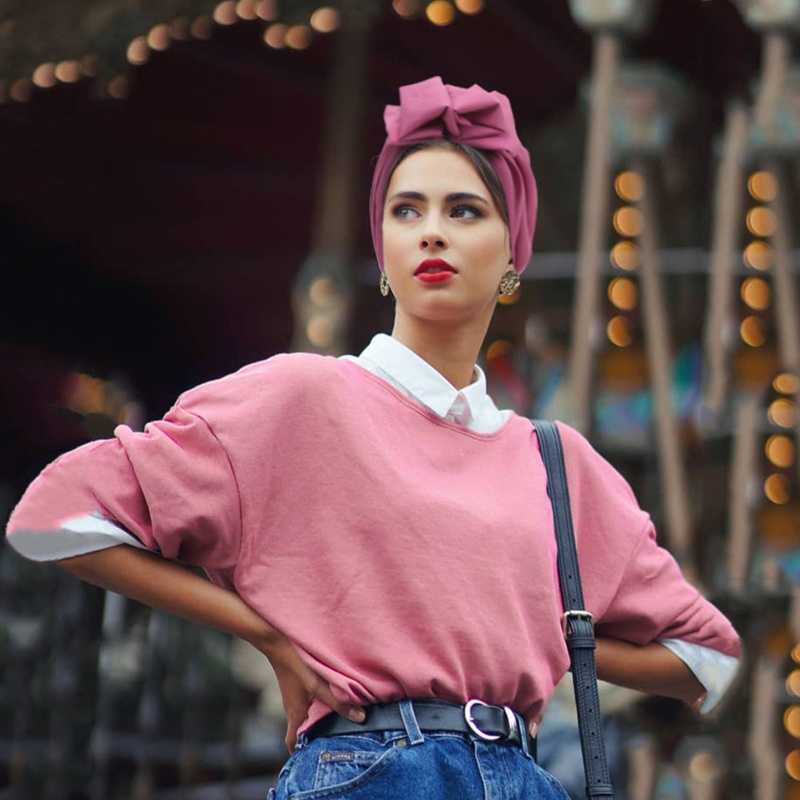 Mũ Turban Thắt Nút Chéo Màu Trơn Phong Cách Bohemian
