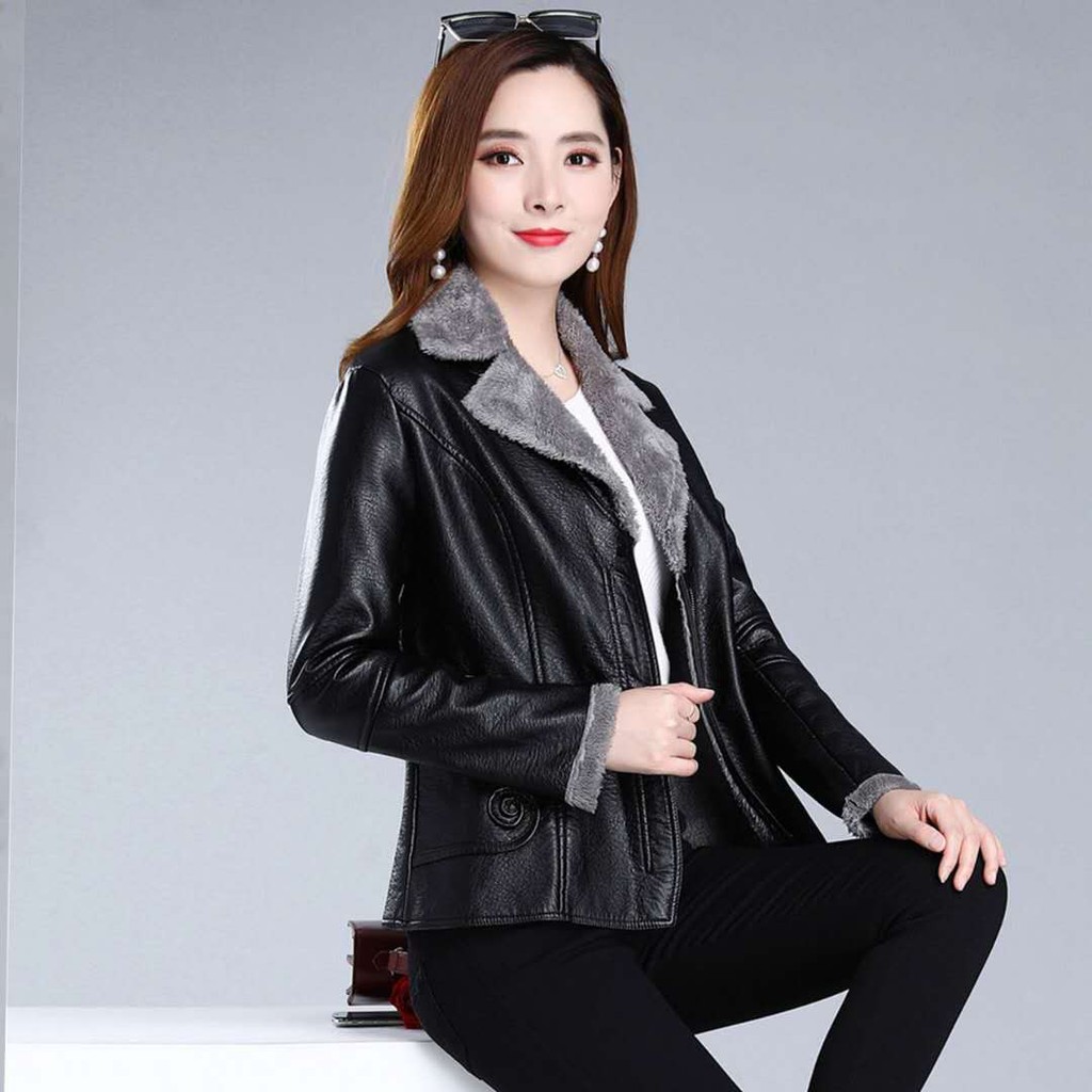 (D153) Áo khoác da lót lông ấm áp cổ lông sành điệu chất liệu đẹp sang chảnh năng động cá tính kiểu dáng thời trang hot