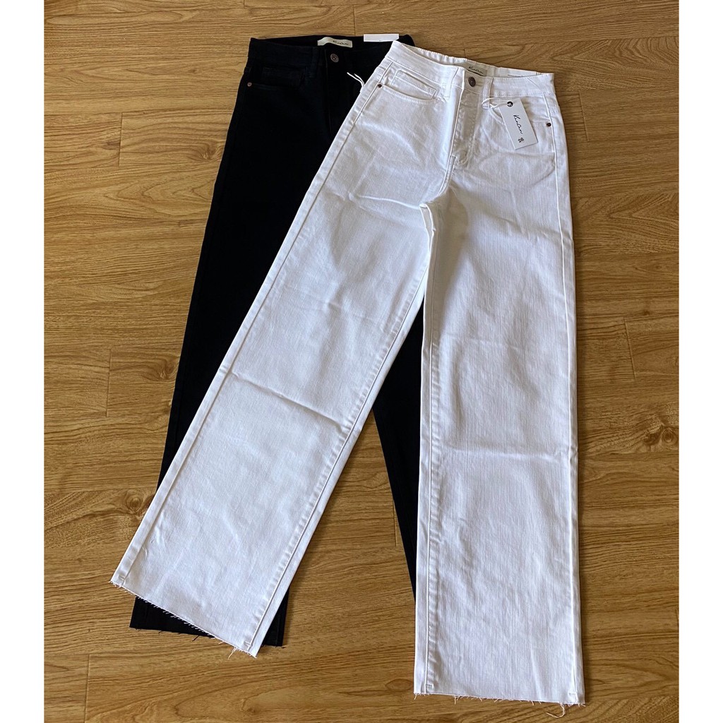 [NAPU]Quần Jeans suông dài trắng đen lai cắt QJ550