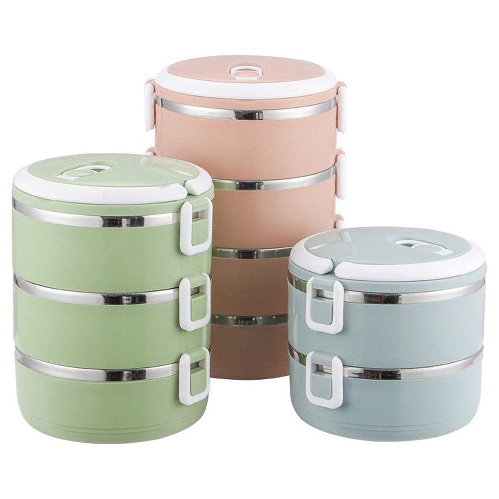 Hộp Đựng Cơm Trưa 1 / 2 / 3 Tầng Cách Nhiệt Bằng Thép Không Gỉ Nhỏ Gọn Tiện Dụng