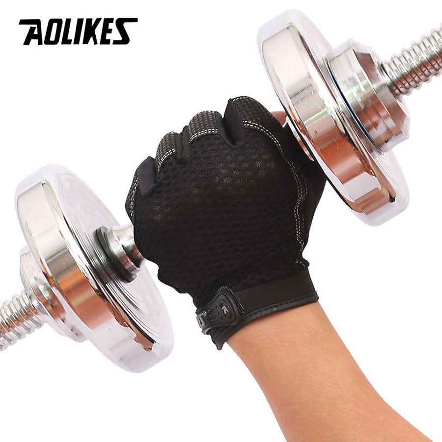 Găng tay Aolikes al 110 cụt hở ngón bán sỉ, có đệm lòng bàn tay, bao tay tập gym tạ thể hình yoga xe đạp, thoáng khí