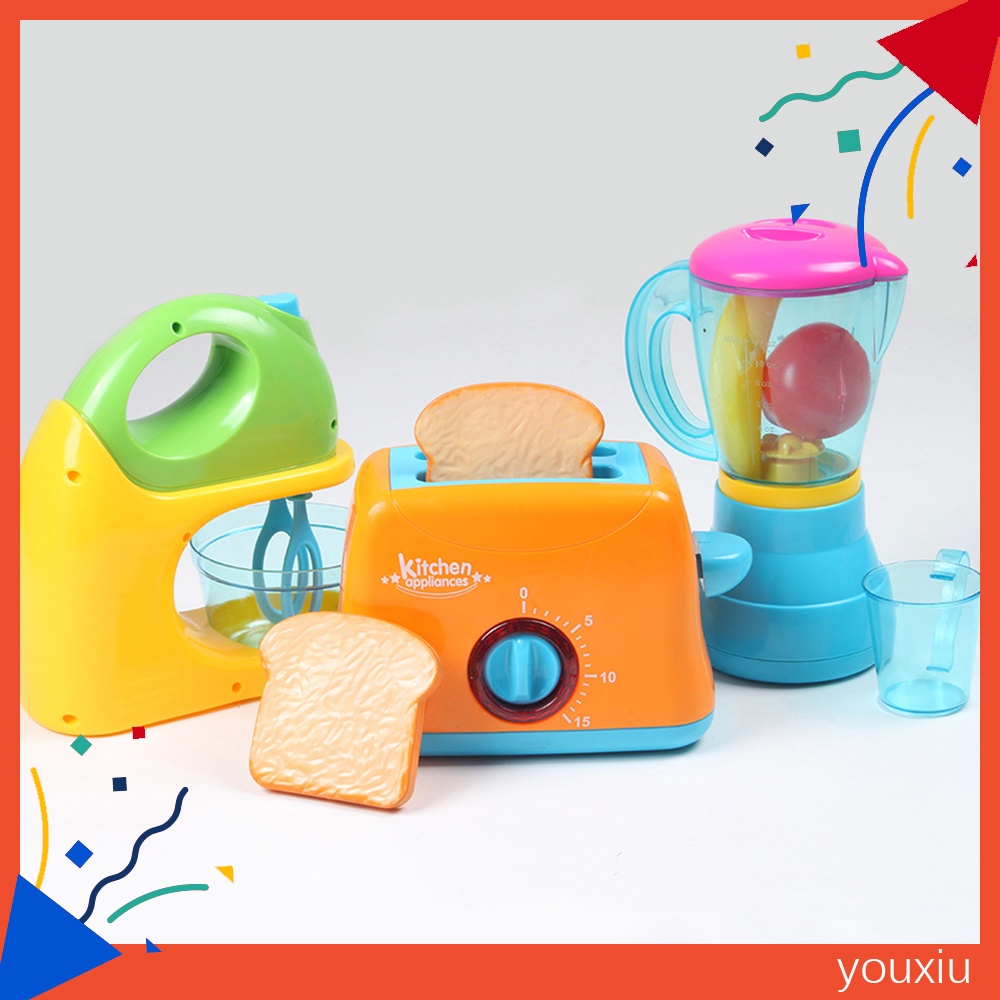 Đồ chơi đóng giả mô phỏng thiết bị nhà bếp máy xay sinh tố máy nướng bánh mì với đèn LED YEWJ