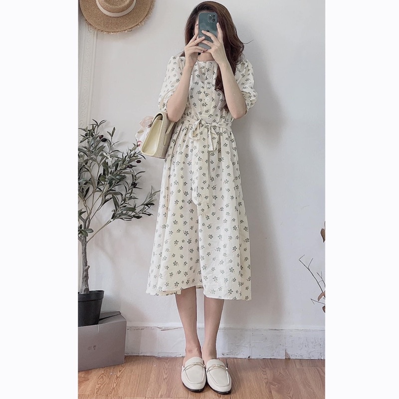 [HÀNG SẴN]VÁY-Đầm cỏ 4 lá may mắn kèm dây thắt eo siêu xinh