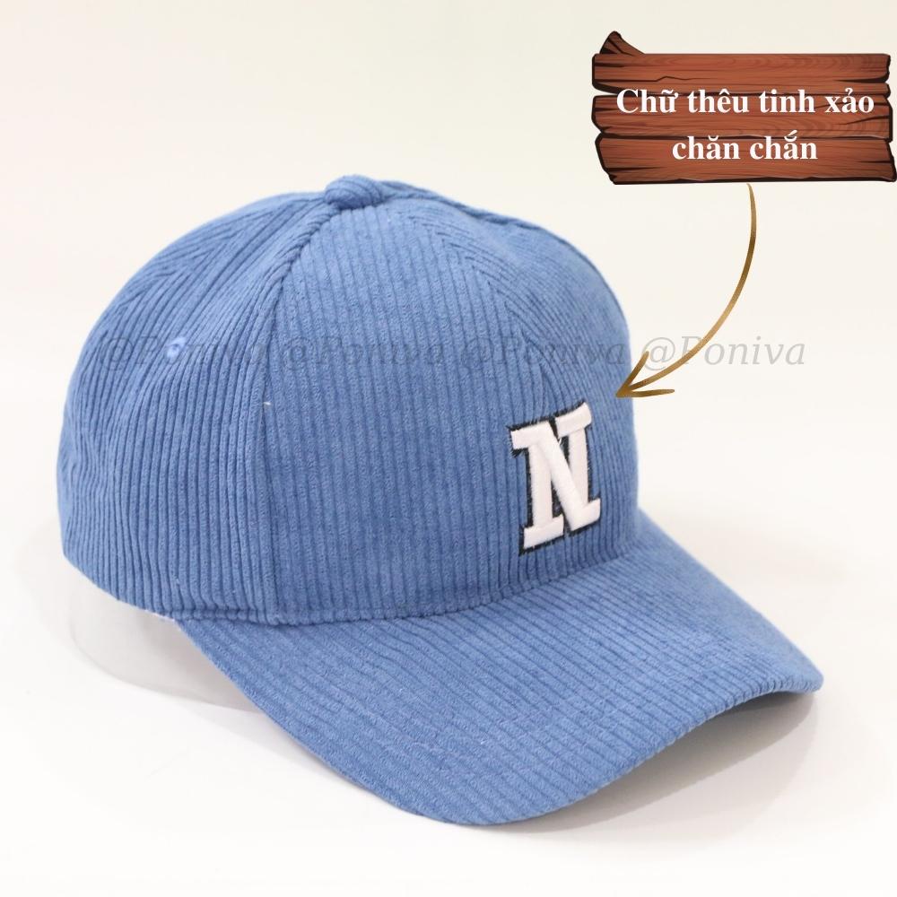 Mũ lưỡi trai ❤️ Nón kết thêu chữ N chất nhung tăm form unisex phong cách Ulzzang Thời trang PONIVA siêu hot