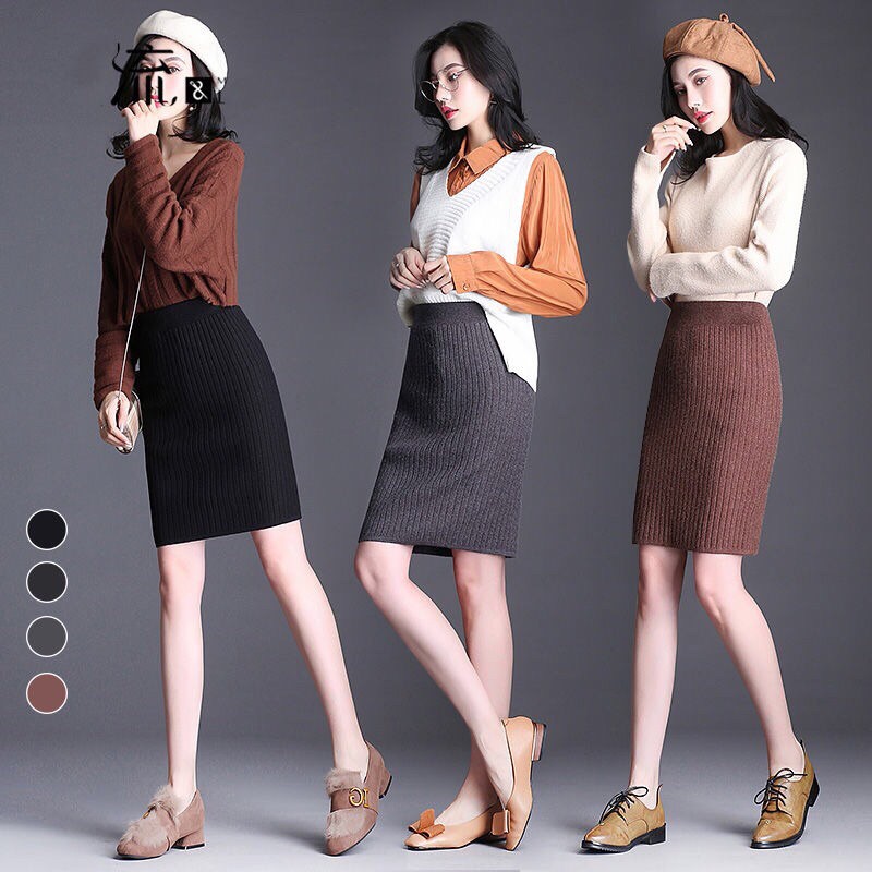 Chân váy len dáng dài xẻ tà