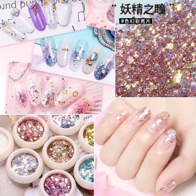 Set nhũ kim tuyến vẫy cá siêu sáng trang trí móng đắp ẩn gel phong cách Hàn Nhật