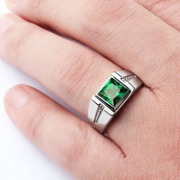 Nhẫn đính hôn đá quý đỏ vàng trắng 18K thời trang nam