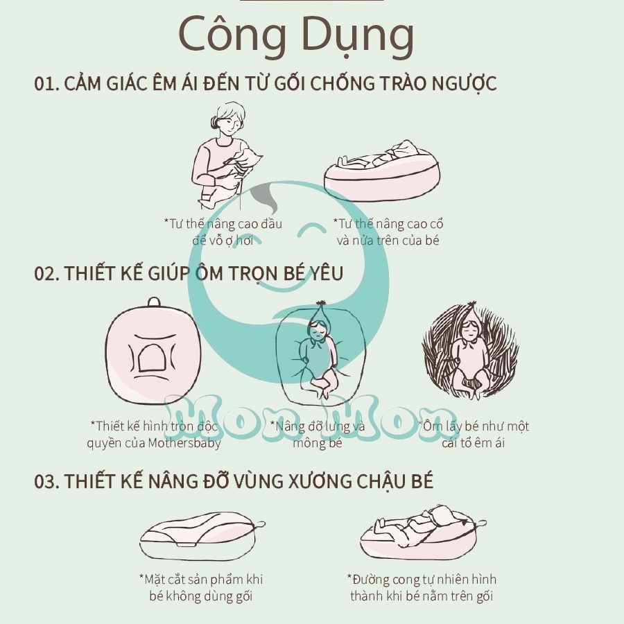 Đệm nằm chống trào ngược cao cấp MonMon Tặng kèm vòng dâu tằm