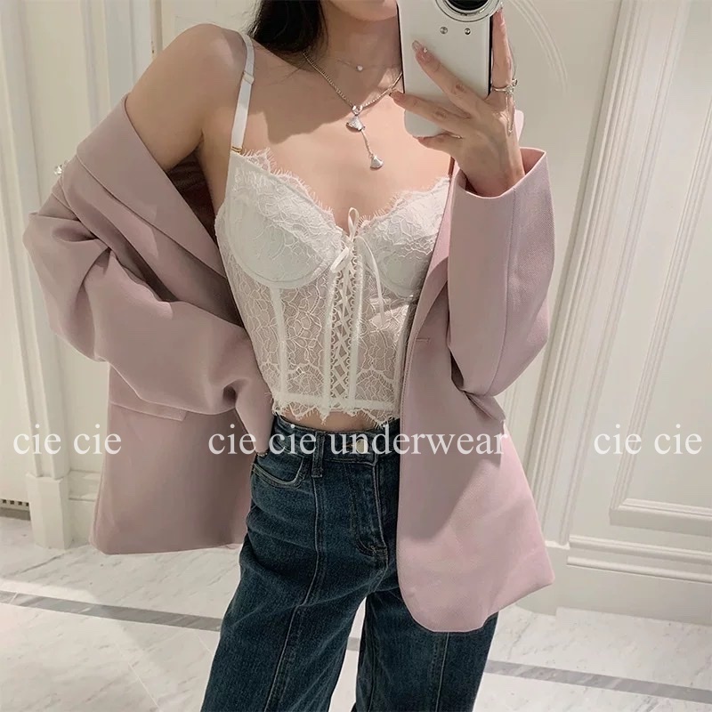 Áo corset ren dây đan sexy có gọng, sẵn mút ngực mỏng phối đồ cực xinh 999