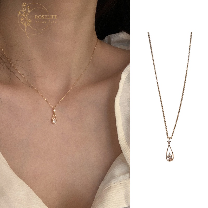 Vòng cổ Nữ Mặt Hình Giọt Nước Đính Đá Zircon Thời Trang Hàn Quốc