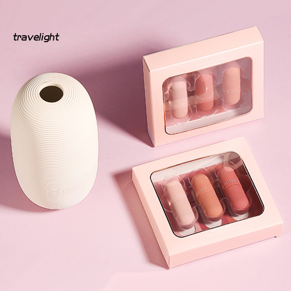 Set 3 son nhung lì dạng lỏng thiết kế vỏ hình viên thuốc mini dễ thương | BigBuy360 - bigbuy360.vn