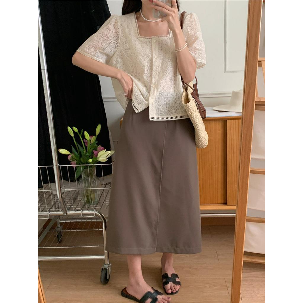 Áo Tay Ngắn Cổ Vuông Phối Ren Thêu Họa Tiết Tinh Tế Phong Cách Hàn Quốc Mới 52354