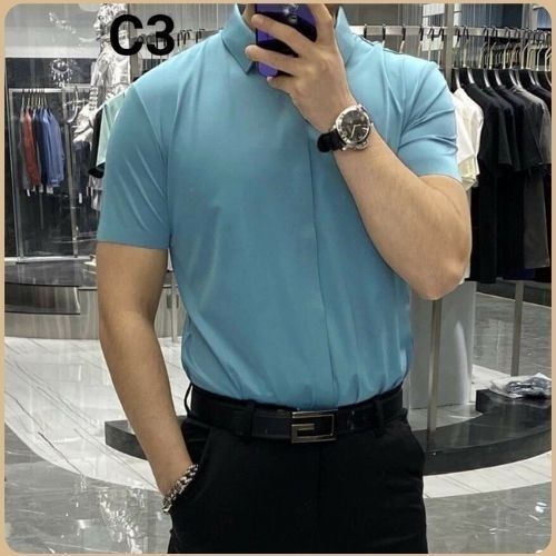 Áo sơ mi nam. Áo sơ mi tay ngắn giấu khuy chất lụa nhập mèn mại,thấm hút mồ hôi -kvind_store08