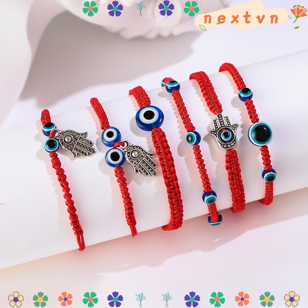 Vòng đeo tay may mắn bện dây đính đá mắt quỷ dễ điều chỉnh dùng làm quà tặng cho cặp đôi