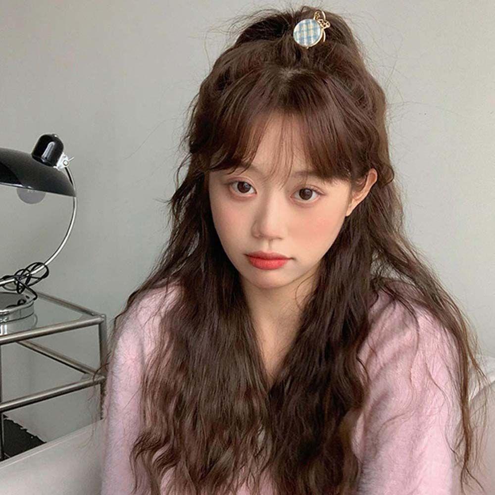 Kẹp Tóc Kim Loại Hình Chữ Nhật / Cá Mập Nhỏ Họa Tiết Kẻ Ô Nhiều Màu Sắc Xinh Xắn WMES15H