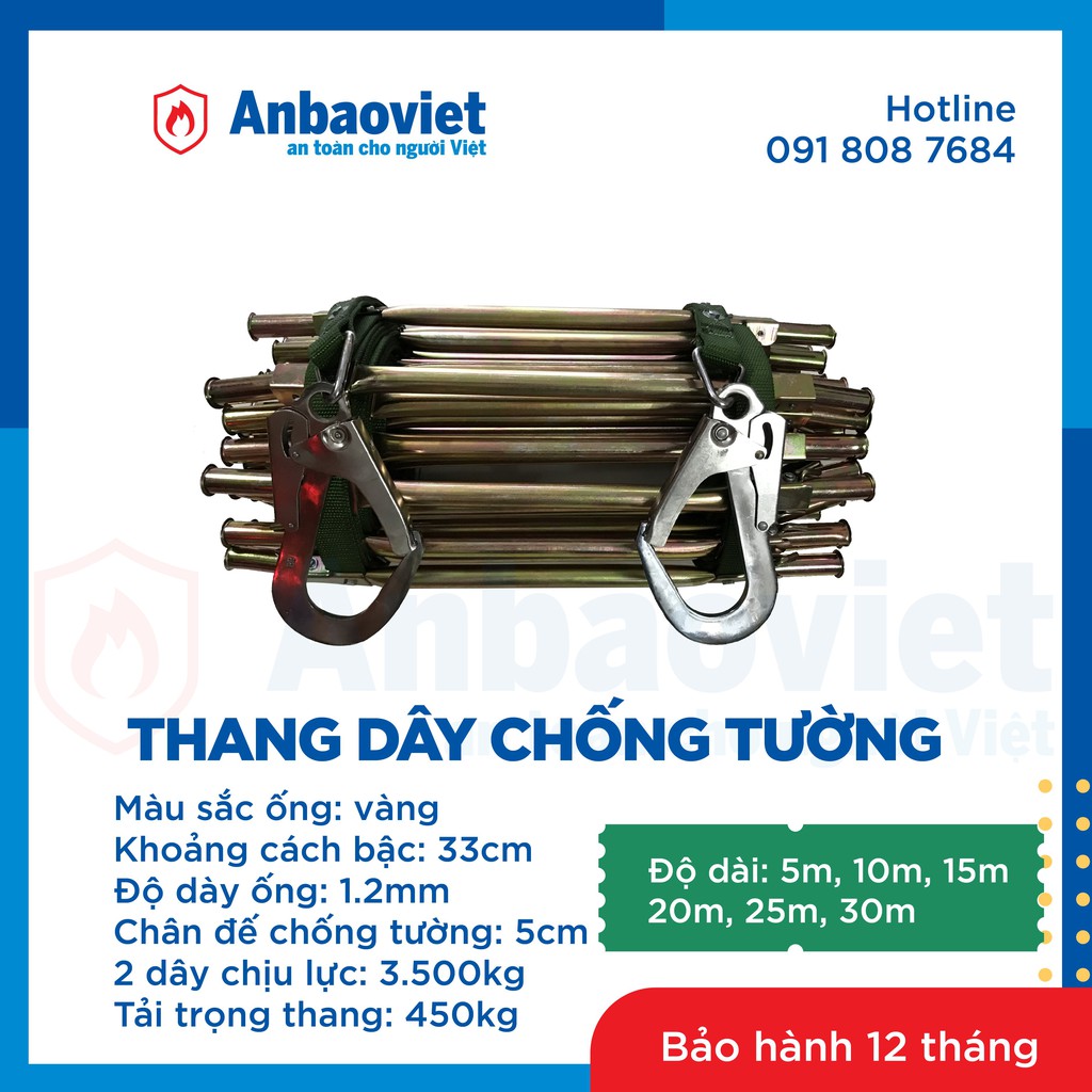 Thang dây thoát hiểm có chân đế chống tường.Tiêu chuẩn TCVN về PCCC