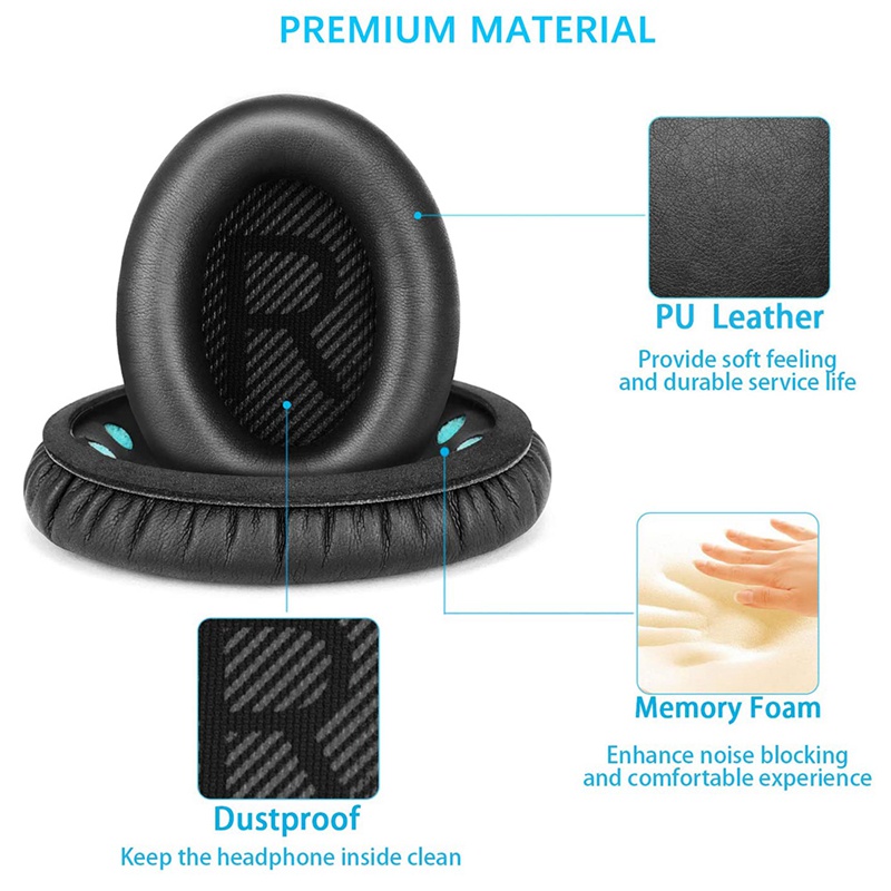 1 cặp miếng đệm tai thay thế chuyên nghiệp cho da Protein mềm QuietComfort QC2 QC15 AE2 QC25 ( Đen