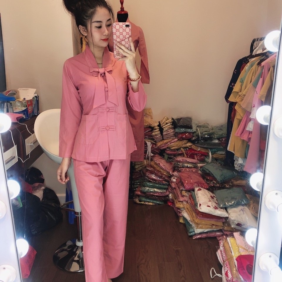 Quần Áo nữ Phật Tử, đồ lam Đi Chùa mẫu LA HÁN NƠ mã A39A