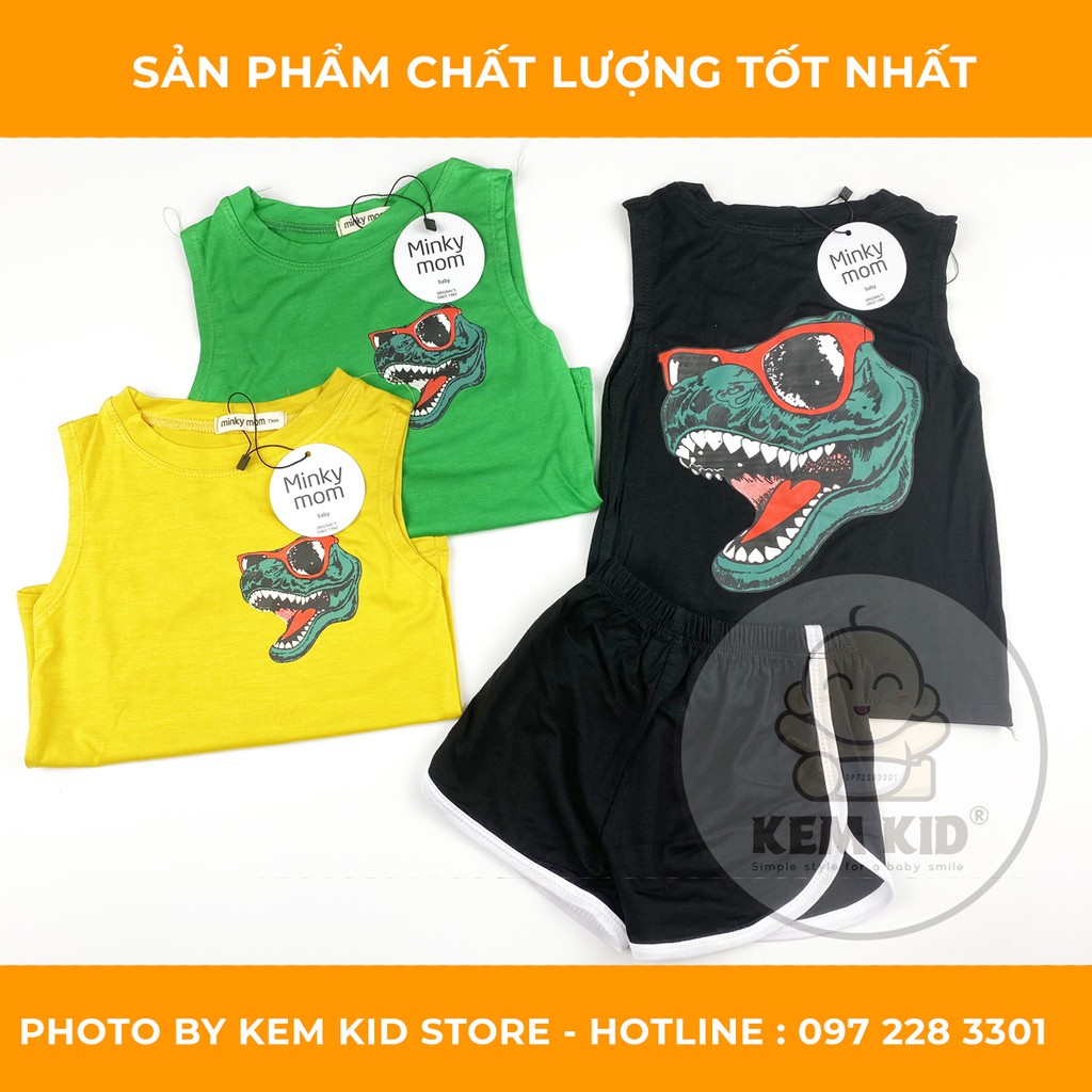 Bộ Thun Minkymom sát nách khủng long hai mặt, mềm mịn, thấm hút, mát mẻ cho bé yêu