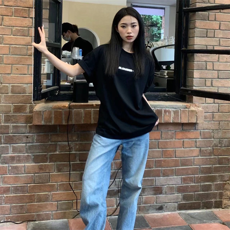 J-i-l - Min-Malist - Áo Thun Tay Ngắn Cổ Tròn In Logo Nhỏ Đơn Giản Thời Trang Mùa Hè Cho Cặp Đôi