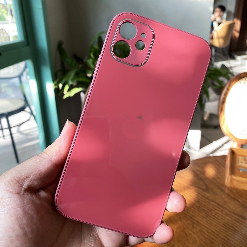 Ốp Lưng Iphone Mặt Lưng Kính Viền vuông Silicon Cho IP 6 6s 7 8 Plus SE X XS XSM 11 12 13 pro Max