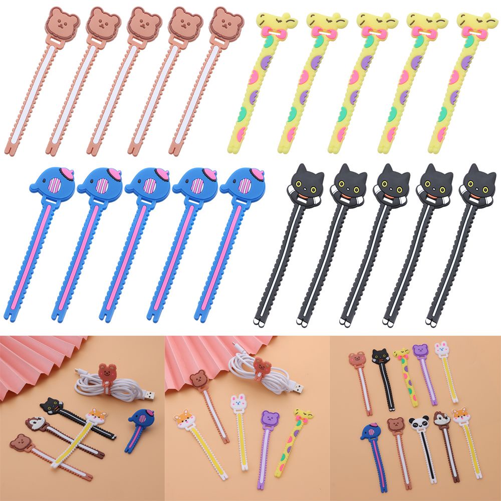 Set 5 Dây Quấn Bảo Vệ Dây Cáp Kiểu Dáng Hoạt Hình Dễ Thương|Dụng Cụ Quấn Dây Cáp Gọn Gàng Bằng Silicone Thiết Kế Dễ Thương