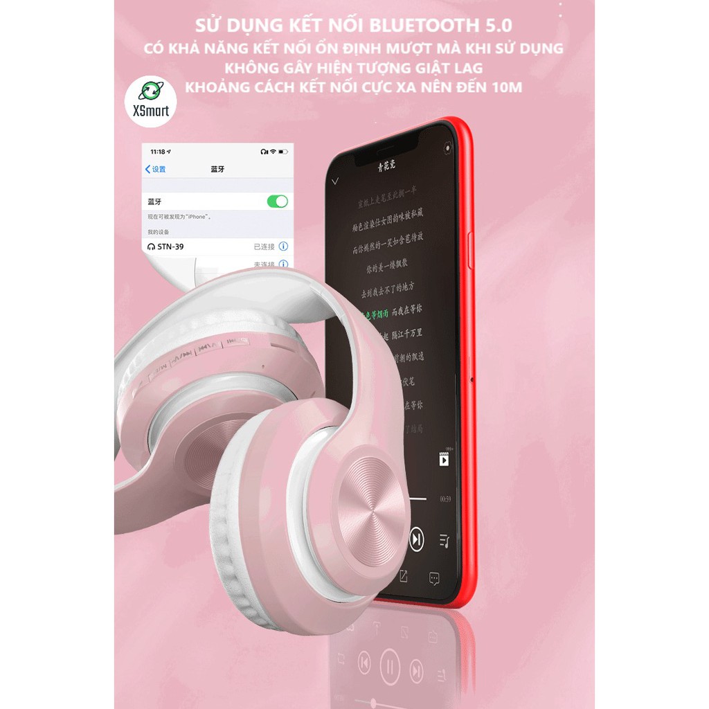 Tai Nghe Bluetooth Không Dây Chụp Tai Headphone VJ039 Super Bass Pro Nghe Nhạc Cực Đã, Tai Phone Ko Dây Điện Thoại