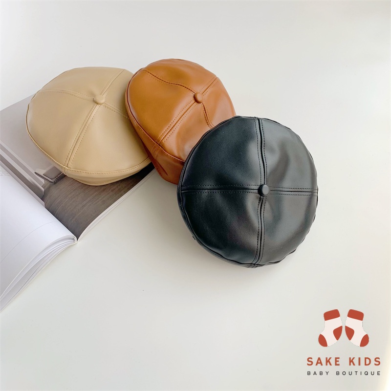 Mũ nồi bé trai bé gái - Mũ nồi beret chât da PU màu trơn có dây rút dễ thương cho bé từ 4-16 tuổi mới nhất MN02